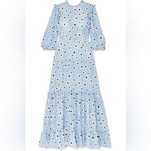 RIXO London Monet Blue Black Daisy Floral Silk Cotton Dress Size S‎